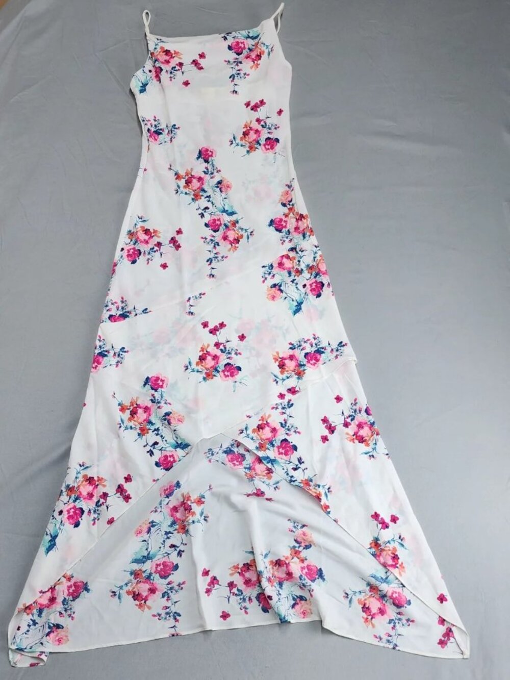 Altard State Maxi Dress Women's M White Pink Blue Floral Hi-Low Spaghetti Strap